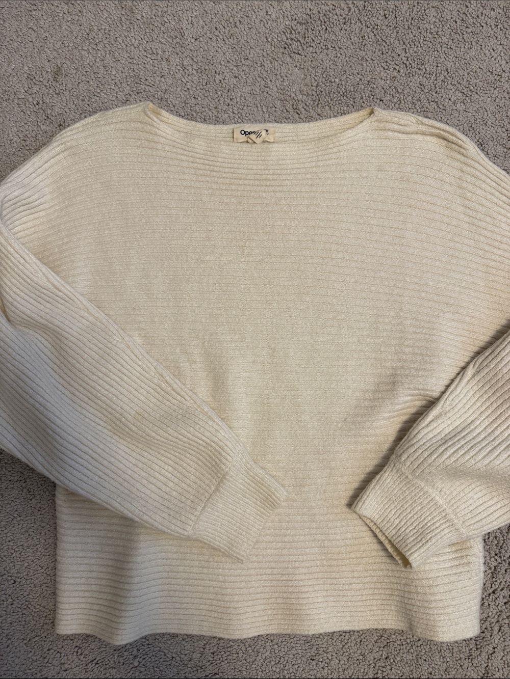 Open Edit Cream Ribbed Boatneck Sweater